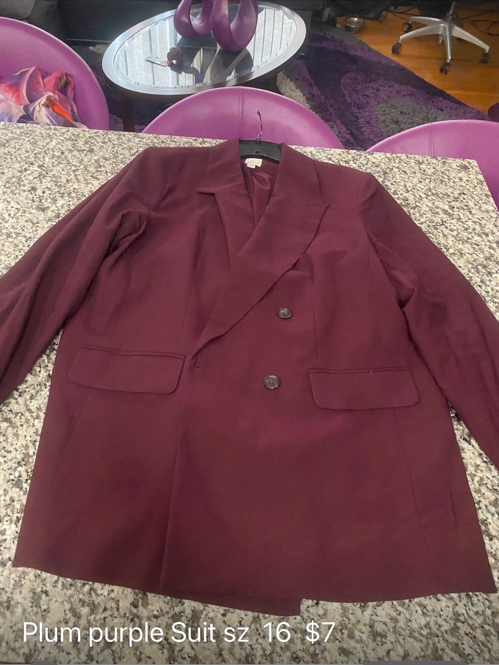 Women s Double-Breasted plum purple 3 pice suit - Picture 3 of 12